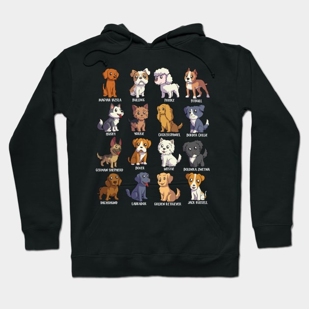 Various Kawaii Cartoon Dogs - Dog Breeds Hoodie by Modern Medieval Design